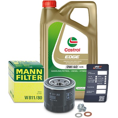 Mann-filter Ölfilter+Schraube+5 L Castrol 0W-40 A3/B4 für Hyundai, Kia, Mitsubishi von MANN-FILTER