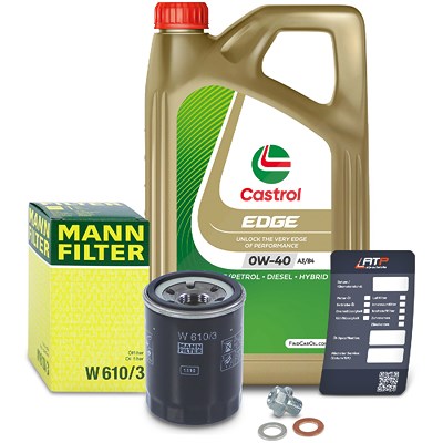 Mann-filter Ölfilter+Schraube+5 L Castrol 0W-40 A3/B4 für Mitsubishi, Peugeot, Volvo von MANN-FILTER