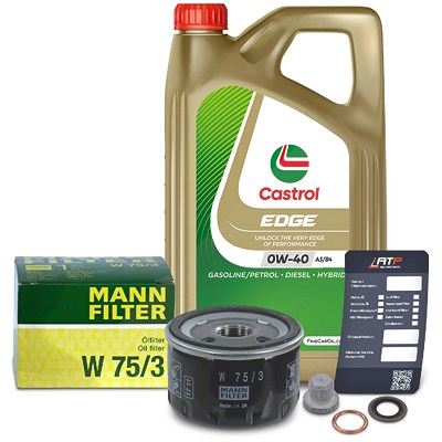 Mann-filter Ölfilter+Schraube+5 L Castrol 0W-40 A3/B4 für Dacia, Nissan, Renault, Suzuki von MANN-FILTER