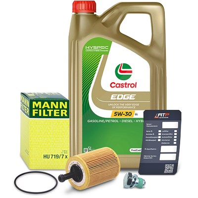 Mann-filter Ölfilter+Schraube+5 L Castrol 5W-30 LL für Audi, Dodge, Mitsubishi, Seat, Skoda, VW von MANN-FILTER