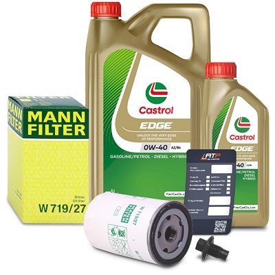 Mann-filter Ölfilter+Schraube+6 L Castrol 0W-40 A3/B4 für Land Rover, Mazda von MANN-FILTER