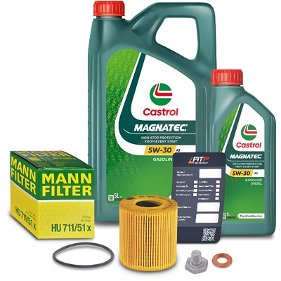 Mann-filter Ölfilter+Schraube+6 L Castrol Magnatec 5W-30 A5 für Ford, Jaguar, Land Rover von MANN-FILTER