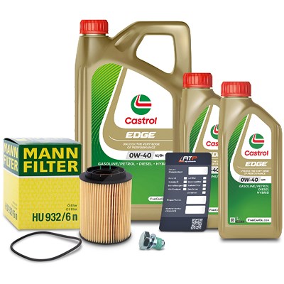 Mann-filter Ölfilter+Schraube+7L Castrol Edge FST 0W-40 A3/B4 für Audi, Ford, Porsche, VW von MANN-FILTER