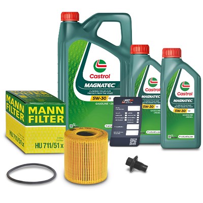 Mann-filter Ölfilter+Schraube+7 L Castrol Magnatec 5W-30 C2 für Citroën, Ford, Jaguar, Land Rover, Peugeot von MANN-FILTER