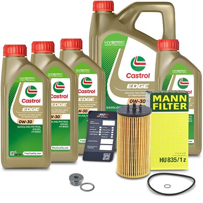 Mann-filter Ölfilter+Schraube+9L Castrol Edge FST 0W-30 für Audi, VW von MANN-FILTER