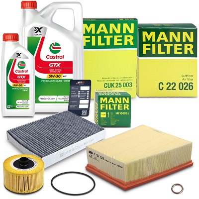 Mann-filter Inspektionspaket SET A + 6L CASTROL GTX 5W-30 RN17 Motoröl für Nissan, Renault von MANN-FILTER