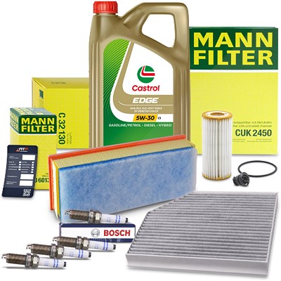 Mann-filter Inspektionspaket SET C + 5L CASTROL EDGE 5W-30 C3 Motoröl für Audi von MANN-FILTER
