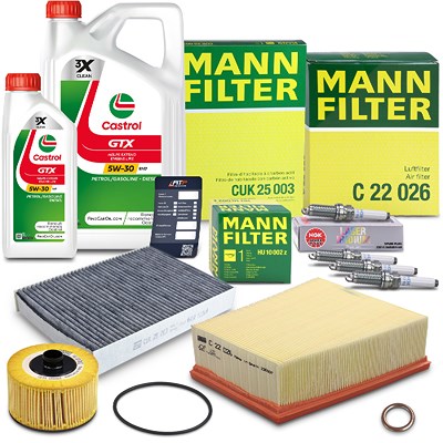 Mann-filter Inspektionspaket SET C + 6L CASTROL GTX 5W-30 RN17 Motoröl für Renault von MANN-FILTER