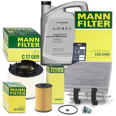Mann-filter Inspektionspaket Set B + 5l 0W-30 Motoröl für Audi von MANN-FILTER