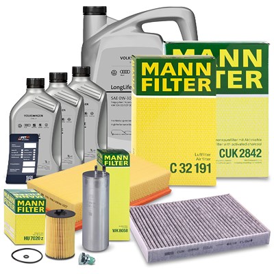 Mann-filter Inspektionspaket Set B + 8l 0W-30 Motoröl für VW von MANN-FILTER