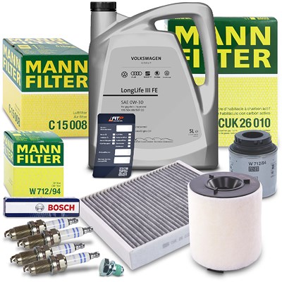 Mann-filter Inspektionspaket Set C + 5l 0W-30 Motoröl für Audi, Seat, Skoda, VW von MANN-FILTER
