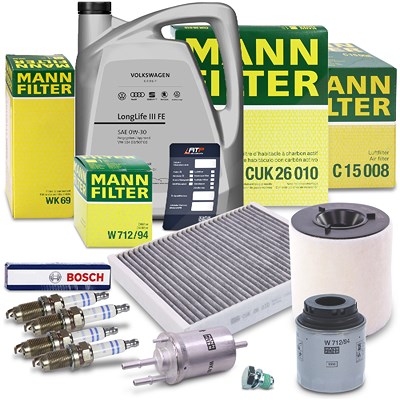 Mann-filter Inspektionspaket Set D + 5l 0W-30 Motoröl Longlife III FE für Audi, Seat, Skoda, VW von MANN-FILTER