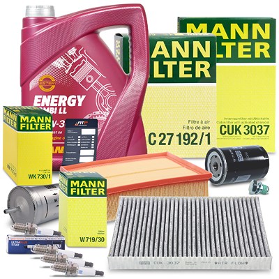 Mann-filter Inspektionspaket Set D + 5l 5W-30 Motoröl für Audi, Seat von MANN-FILTER