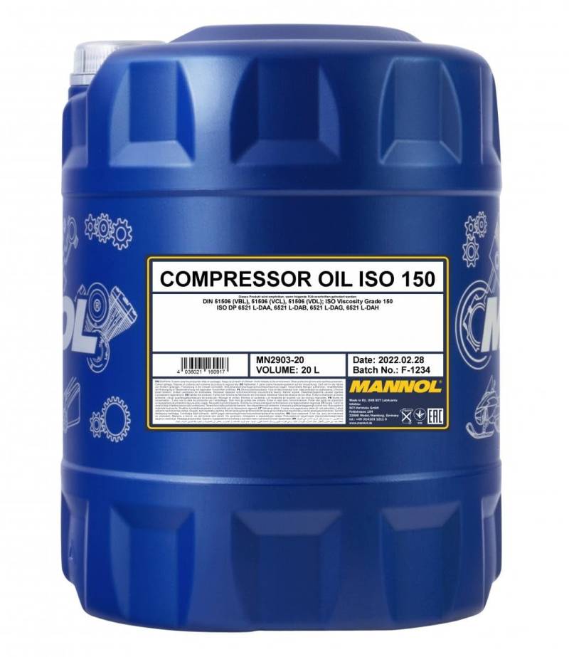 1 x 20L MANNOL Compressor Oil ISO 150 / VDL Lüftverdichteröl für Hub- Drehkolbenverdichtern Kolben und Rotationsverdichtern von MANNOL