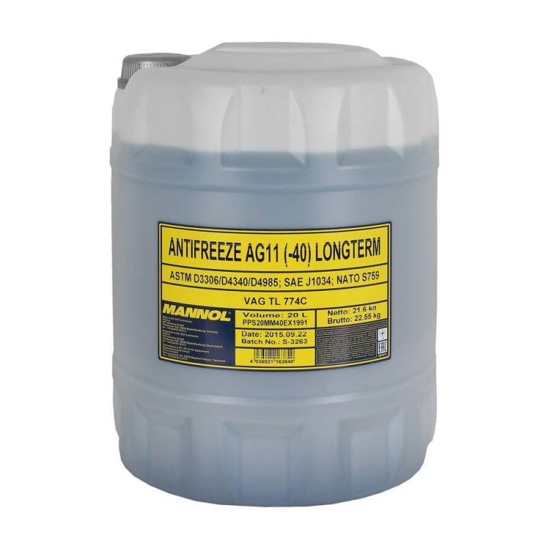 1 x 20L MANNOL Longterm Antifreeze AG11-40°C/Kühlerwasser Fertiggemisch Blau G11 Kühlerfrostschutz von MANNOL