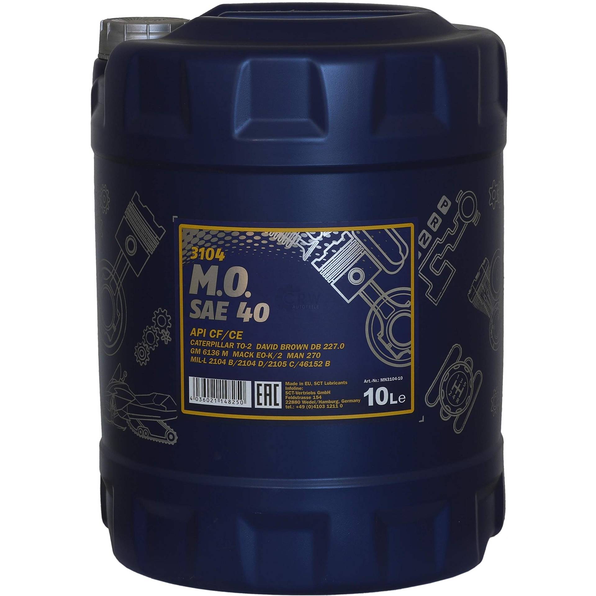 10 Liter Original MANNOL M.O. SAE 40 API CF/CE Industrieöl Oil Motoröl von MANNOL