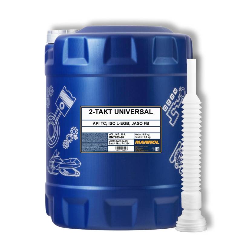 MANNOL 10L 2-Takt Universal Öl Motoröl Motorrad API TC JASO FB + Abfüllschlauch von MANNOL