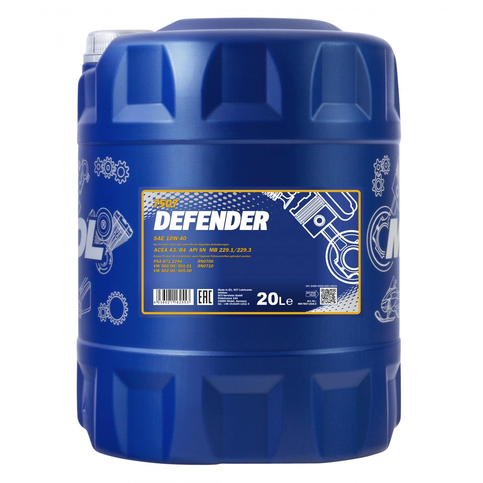 MANNOL Defender 10W-40 API SL/CF Motorenöl, 20 Liter von MANNOL