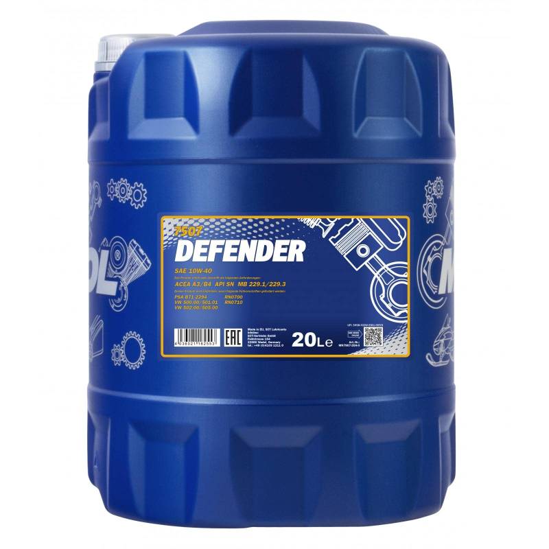 MANNOL Defender 10W-40 API SL/CF Motorenöl, 20 Liter MN7507-20 Gelbbraun von MANNOL