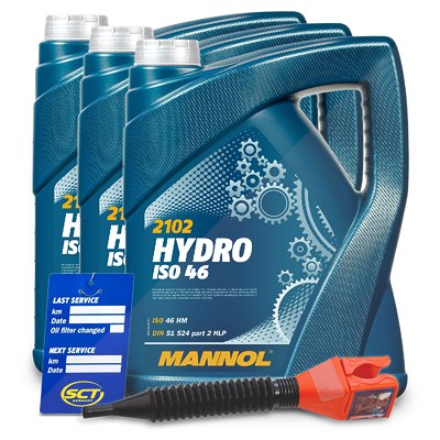 Mannol 15 L Hydro ISO 46 Hydrauliköl + Ölwechsel-Anhänger + Einfülltrich [Hersteller-Nr. MN2102-5] von MANNOL