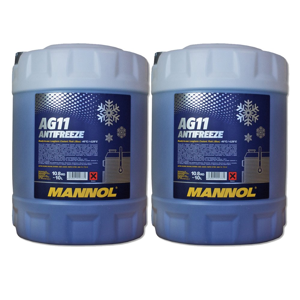 MANNOL 2 x 10L AG11 Antifreeze/Kühlerfrostschutz -40 Grad Ready-Mix Blau G11 von MANNOL