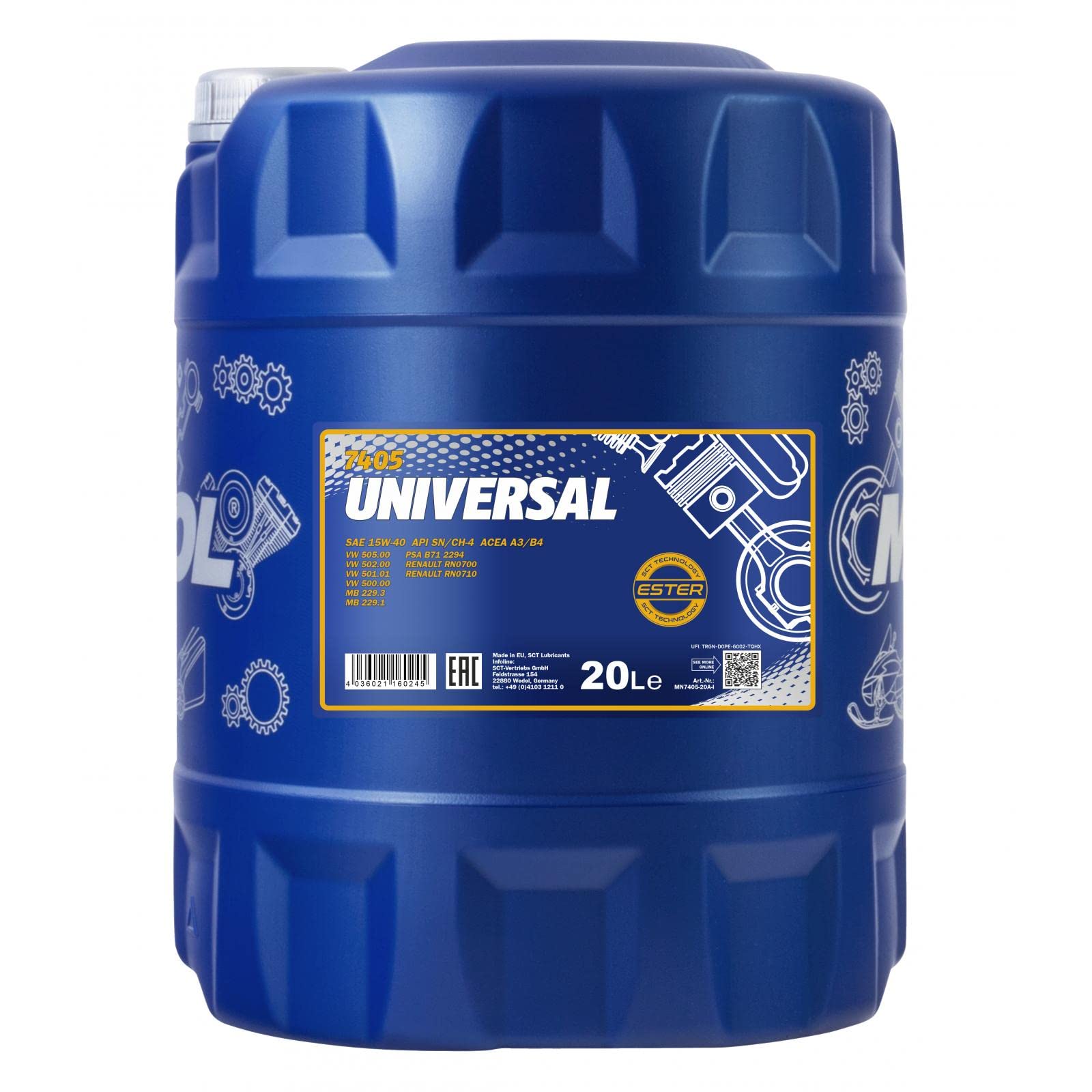 MANNOL Universal 15W-40 API SG/CD Motorenöl, 20 Liter von MANNOL