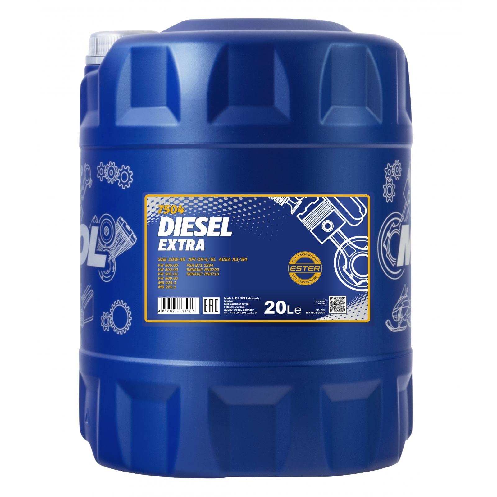 MANNOL Diesel Extra 10W-40 API CH-4/SL Motorenöl, 20 Liter von MANNOL