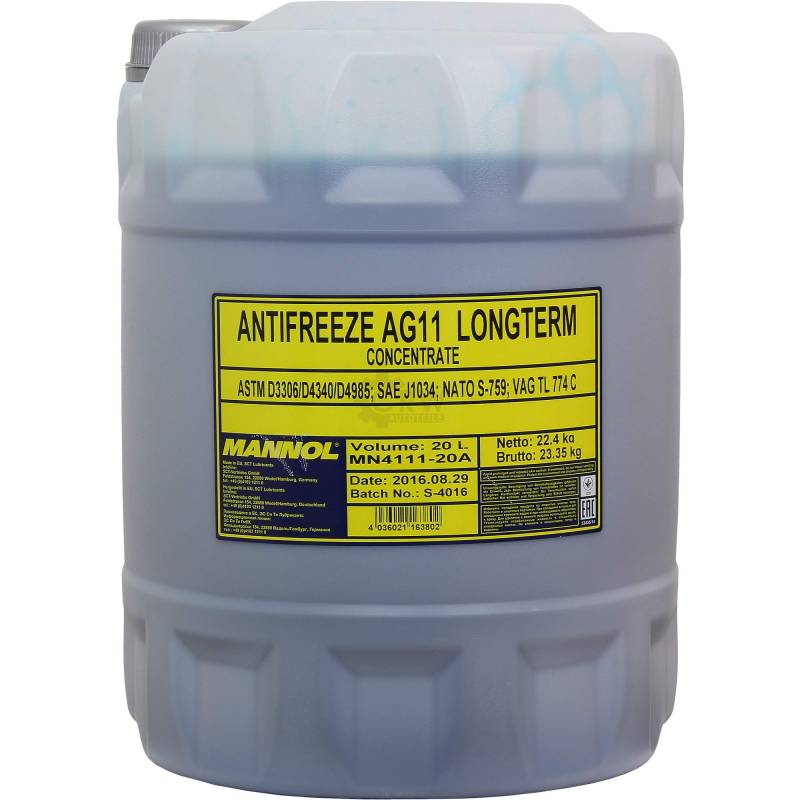 20L Kühlflussigkeit MANNOL Antifreeze AG11 Frostschutz blau blue Konzentrat von MANNOL