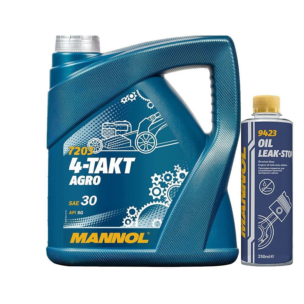 4l, MANNOL 7203 4-Takt Agro SAE 30 API SG + Oil Leak-Stop Öl Verlust Zusatz 250ml von MANNOL