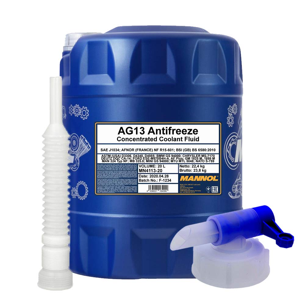 MANNOL 1 x 20L Hightec Antifreeze AG13 / Kühlerfrostschutz Konzentrat Grün + Ausgießer + Zapfhahn MANNOL 1 x 20L Hightec Antifreeze AG13 / Kühlerfrostschutz Konzentrat Grün + Ausgießer + Zapfhahn von MANNOL
