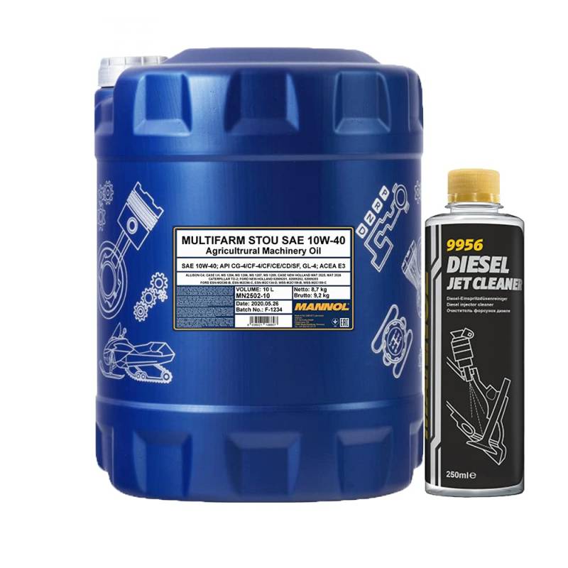 MANNOL 10l, 2502 Multifarm STOU 10W-40 + Diesel Jet Cleaner Düsenreiniger - Kraftstoff Additiv 250 ml von MANNOL