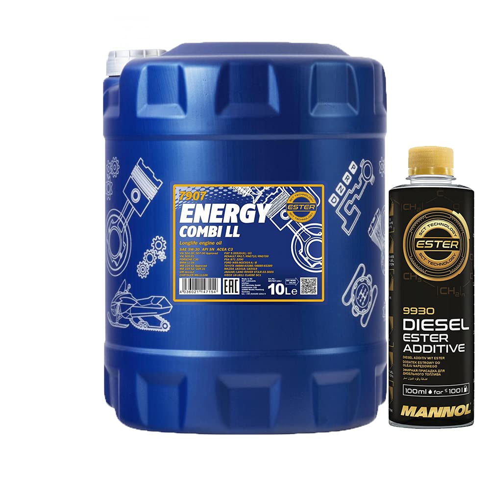 MANNOL 10l, 7907 Energy Combi LL 5W-30 Longlife III + Anti-Verschleiß-Reinigung-Additiv - Dieselzusatz 250ml von MANNOL
