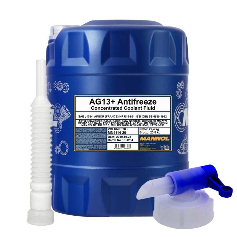 MANNOL 20 Liter, 4114 Antifreeze AG13+ Advanced Kühlerfrostschutzkonzentrat gelb von MANNOL