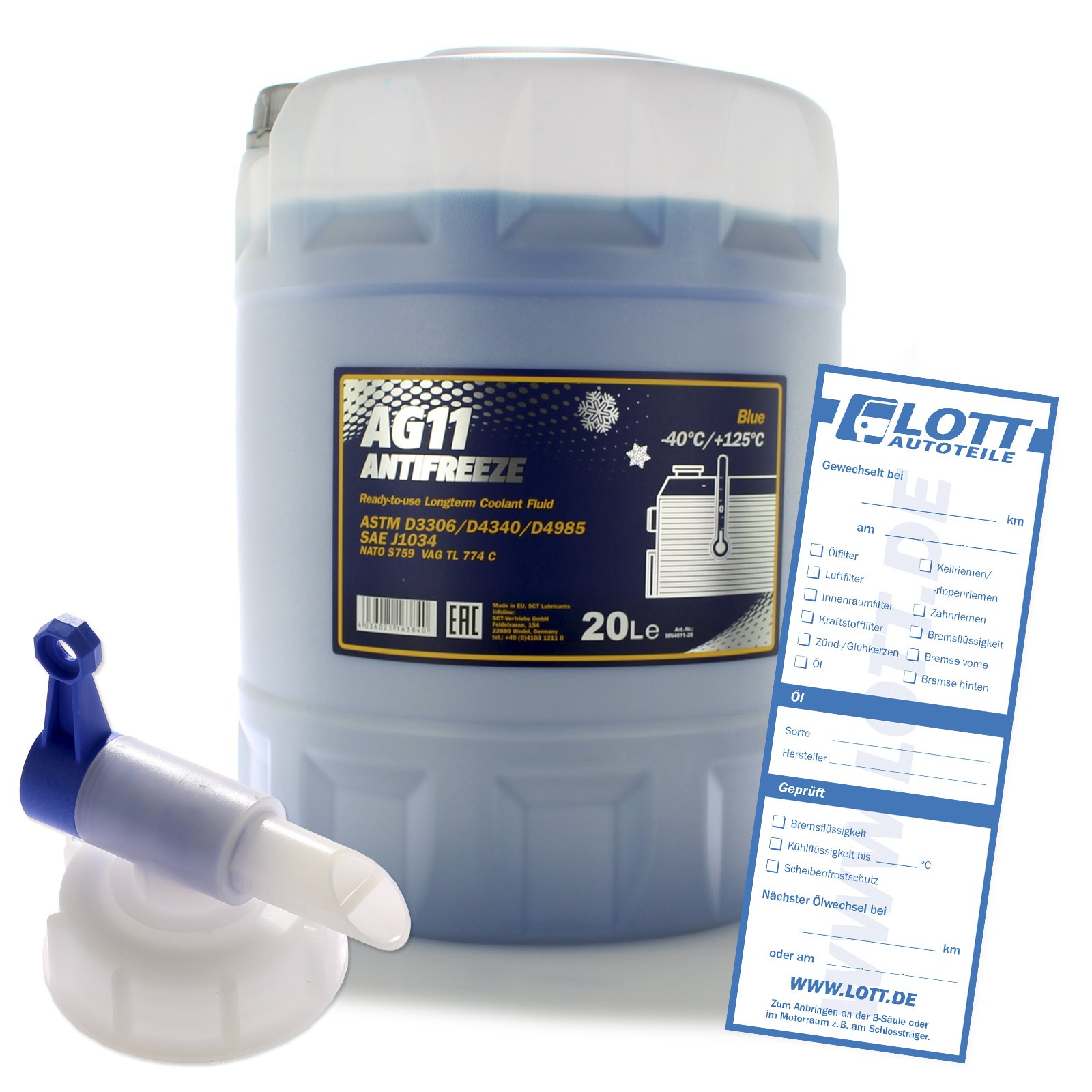 MANNOL 20L Frostschutz Longterm Antifreeze AG11 bis -40° Kühlerfrostschutz Kühlmittel blau Fertiggemisch + Auslaufhahn von MANNOL