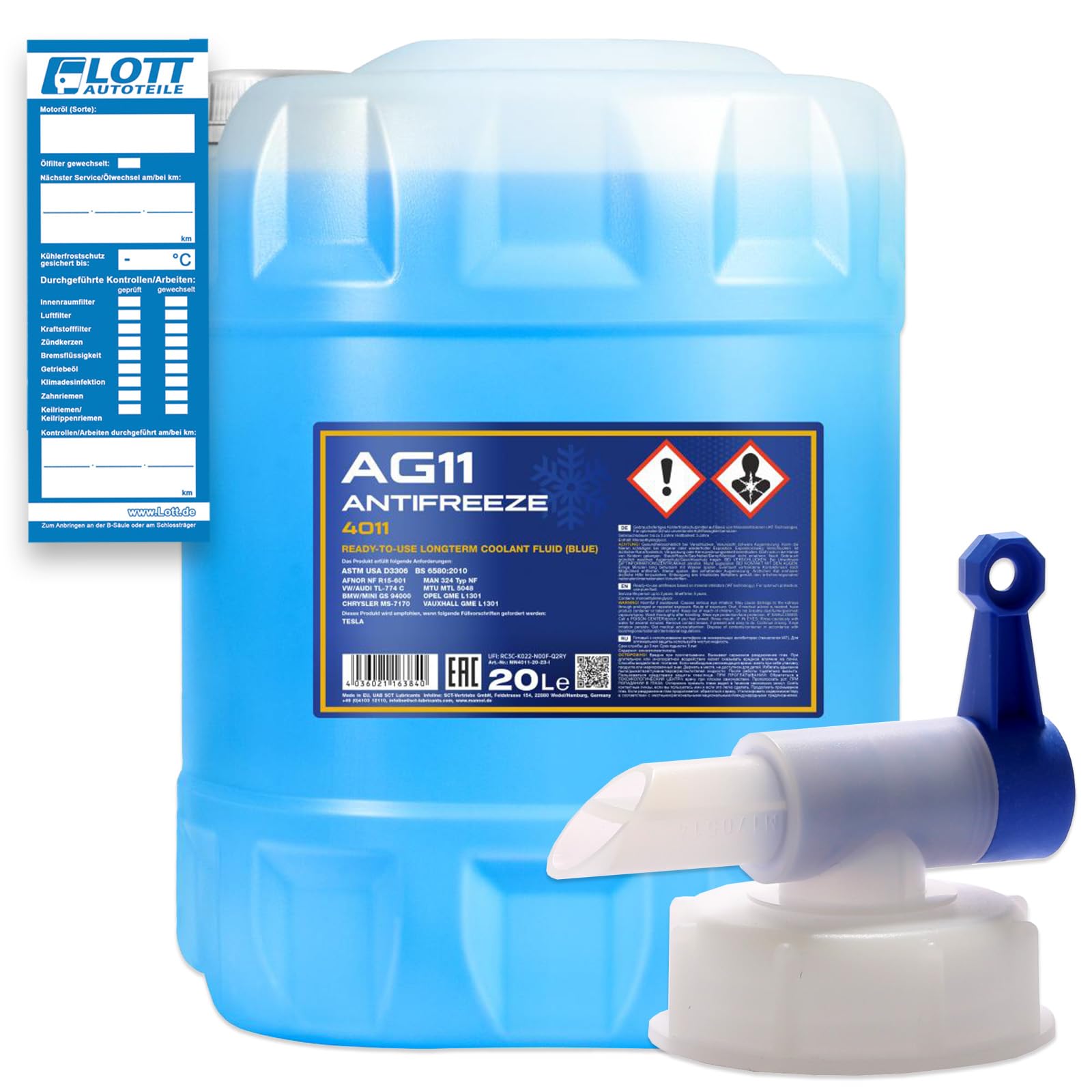 MANNOL 20L Frostschutz Longterm Antifreeze AG11 bis -40° Kühlerfrostschutz Kühlmittel blau Fertiggemisch + Auslaufhahn von MANNOL