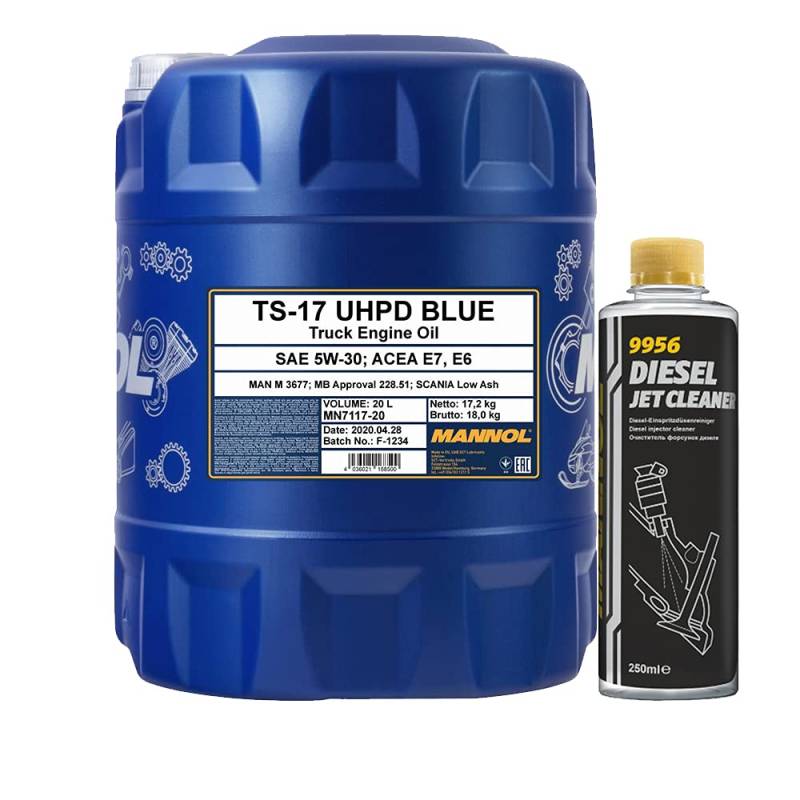 MANNOL 20l, TS-17 UHPD Blue 5W-30 228.51 DPF + Diesel Jet Cleaner Düsenreiniger - Kraftstoff Additiv 250 ml von MANNOL