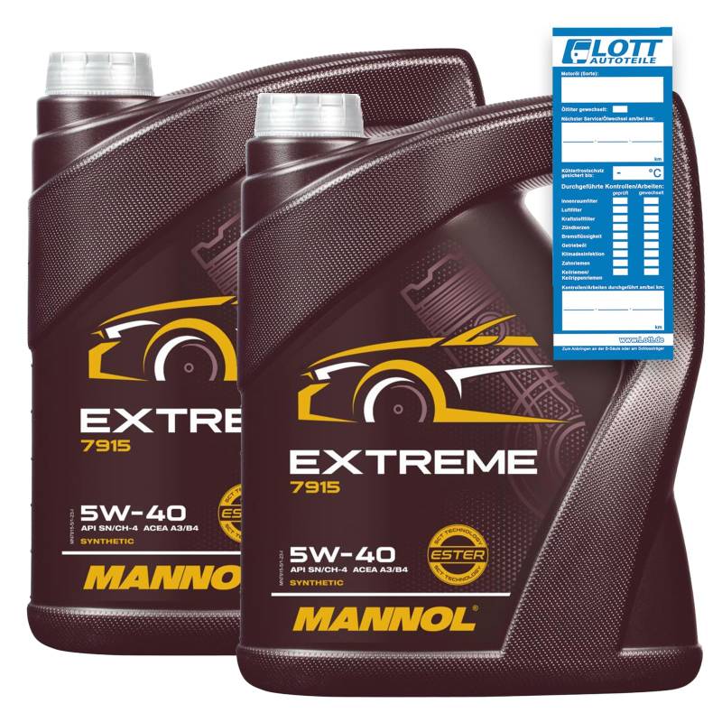 MANNOL 2X 5L MOTORÖL ÖL Extreme 5W-40 MN7915-5 für MB VW OPEL Renault Porsche FIAT MOTORENÖL (10LITER) + INSPEKTIONSAUFKLEBER von MANNOL