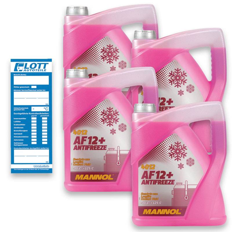 4x MANNOL MN4012-5 Longlife Antifreeze AF12+ -40 Kühlerfrostschutz Kühlmittel 5L von MANNOL