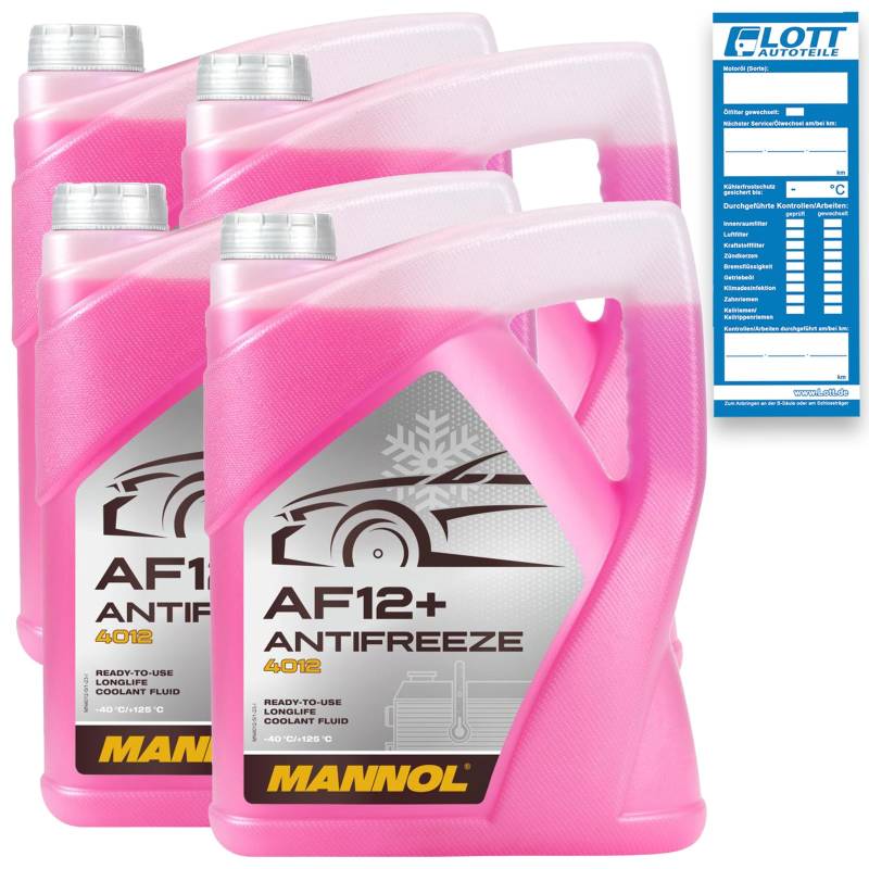 MANNOL 4X MN4012-5 Longlife Antifreeze AF12+ -40 Kühlerfrostschutz Kühlmittel 5L von MANNOL
