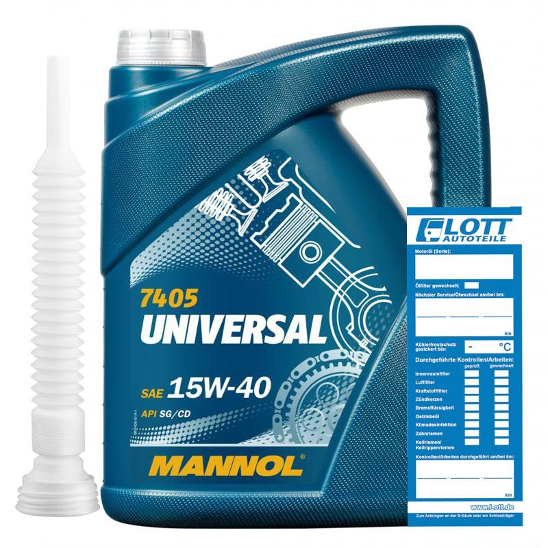 MANNOL 5L Motoröl Universal 15W-40 15W40 hochwertiges Motorenöl API SG/CD + Auslaufschlauch von MANNOL