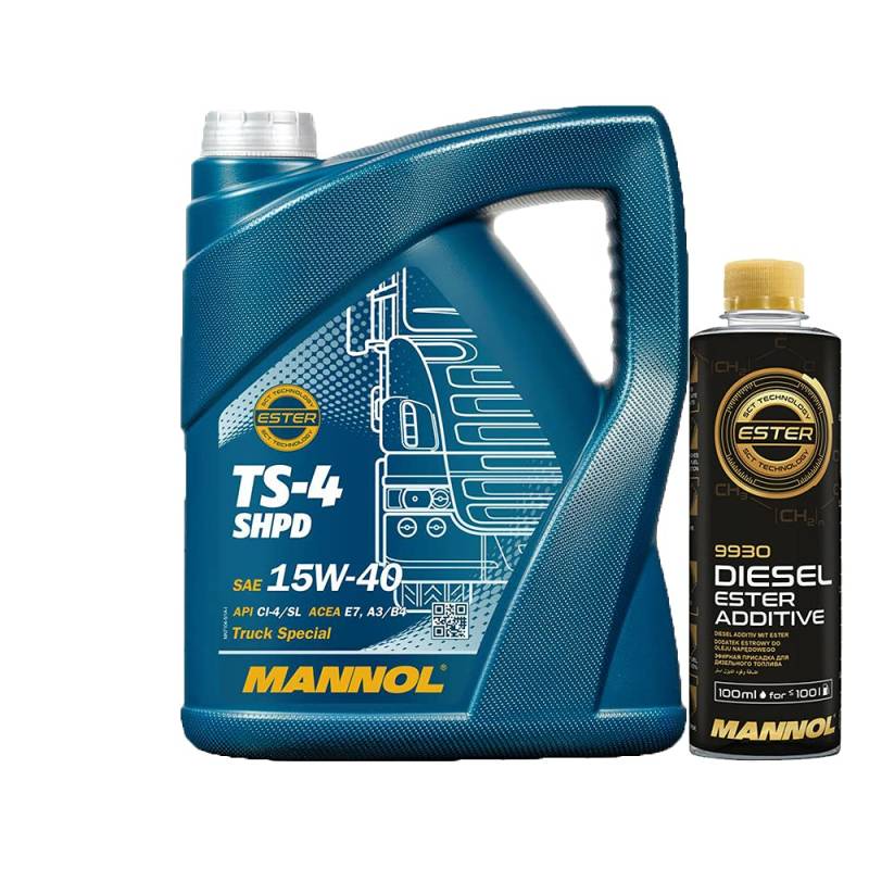 MANNOL 5l, 7104 TS-4 SHPD 15W-40 VDs-3 + Anti-Verschleiß-Reinigung-Additiv - Dieselzusatz 250ml von MANNOL