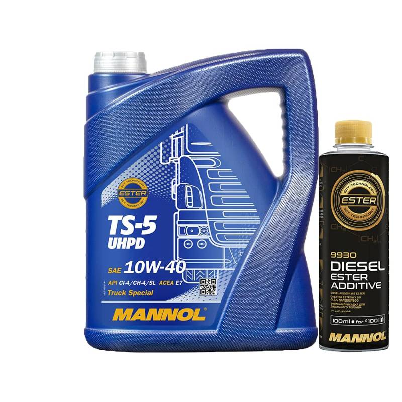 MANNOL 5l, 7105 TS-5 UHPD 10W-40 VDs-3 + Anti-Verschleiß-Reinigung-Additiv - Dieselzusatz 250ml von MANNOL