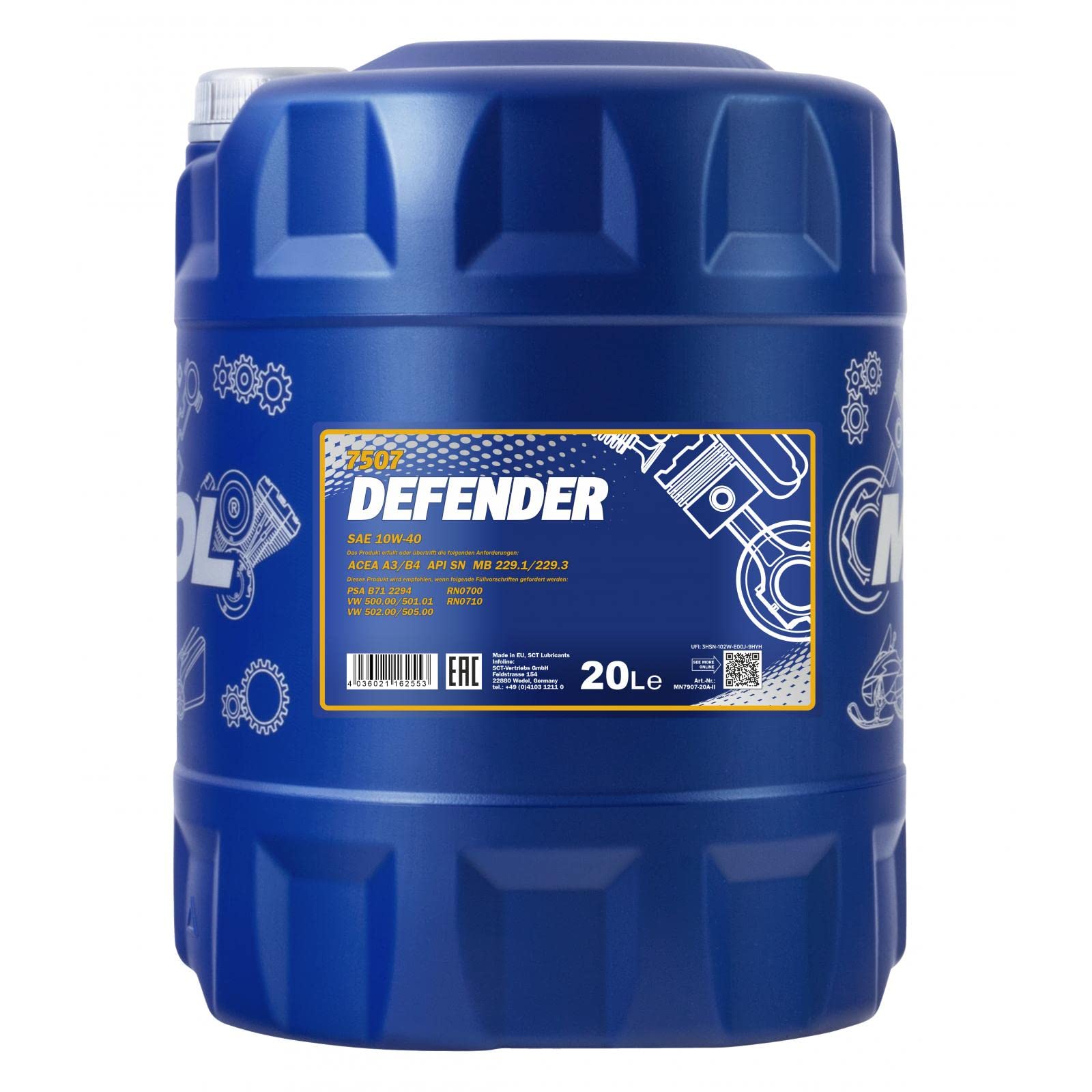 MANNOL Defender 10W-40 API SL/CF Motorenöl, 20 Liter MN7507-20 Gelbbraun MANNOL Defender 10W-40 API SL/CF Motorenöl, 20 Liter MN7507-20 Gelbbraun von MANNOL