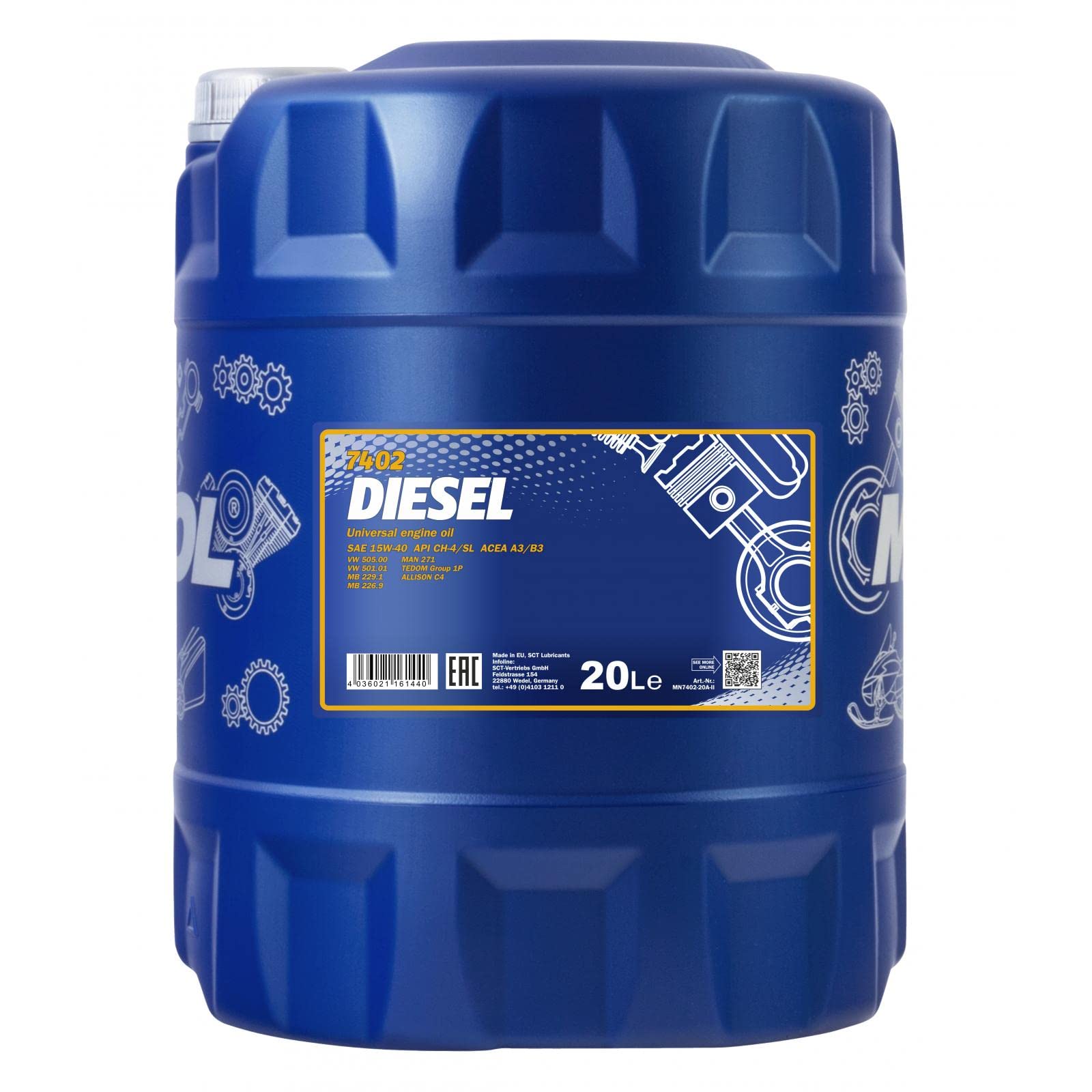 MANNOL Diesel 15W-40 API CG-4/CF-4/CF/SL Motorenöl, 20 Liter von MANNOL