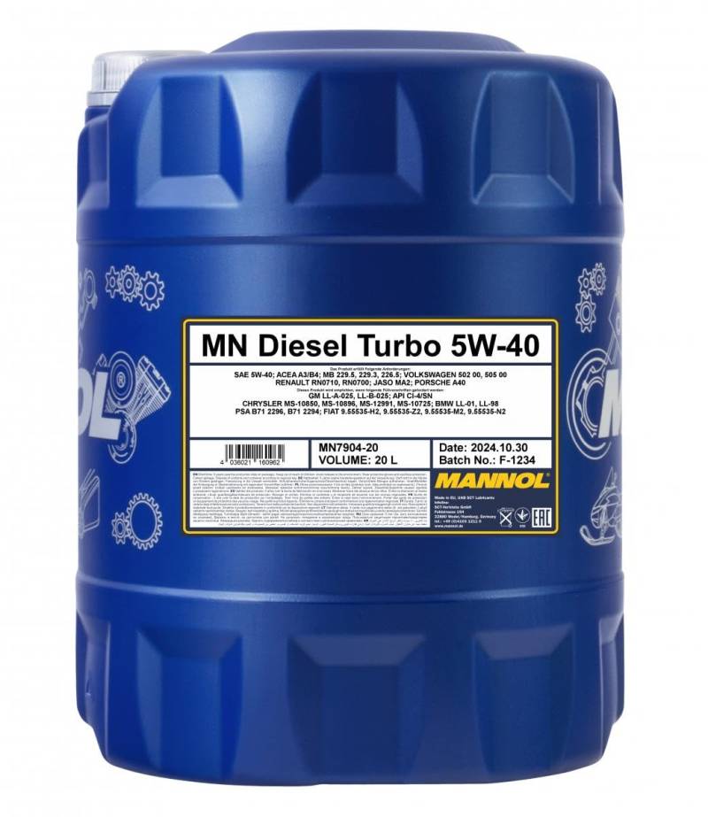 Original MANNOL 1x20 Liter Diesel Turbo 5W-40 API CI-4/SL Öl Motoröl MN7904-20 von MANNOL