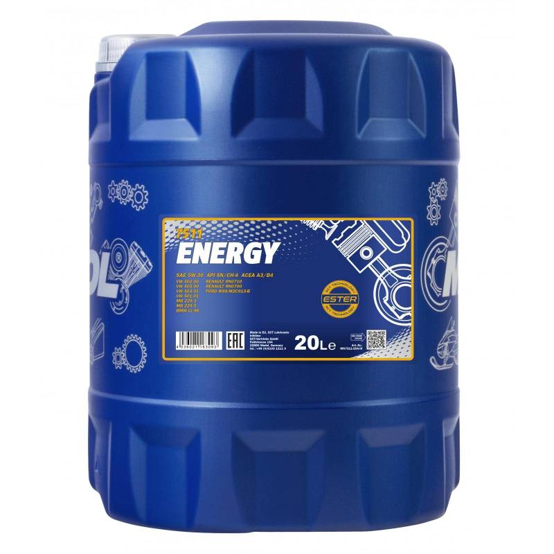 MANNOL Energy 5W-30 API SL/CF Motorenöl, 20 Liter MN7511-20 Gelbbraun von MANNOL