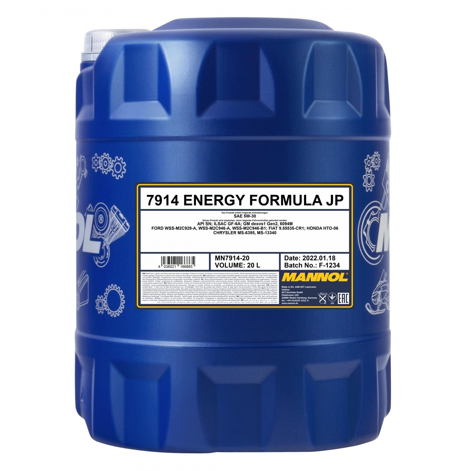 MANNOL Energy Formula JP 5W-30 API SN Motorenöl, 20 Liter MN7914-20 Gelbbraun von MANNOL
