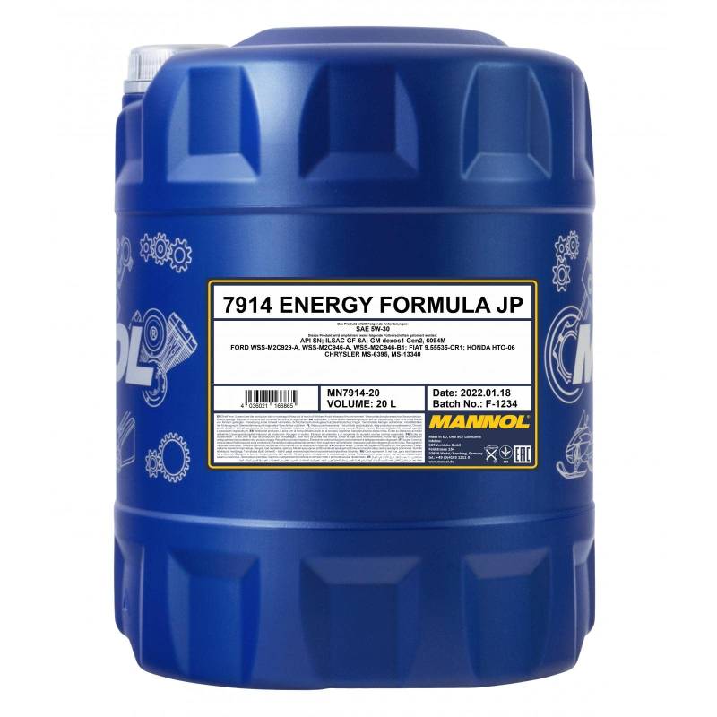 MANNOL Energy Formula JP 5W-30 API SN Motorenöl, 20 Liter MN7914-20 Gelbbraun von MANNOL