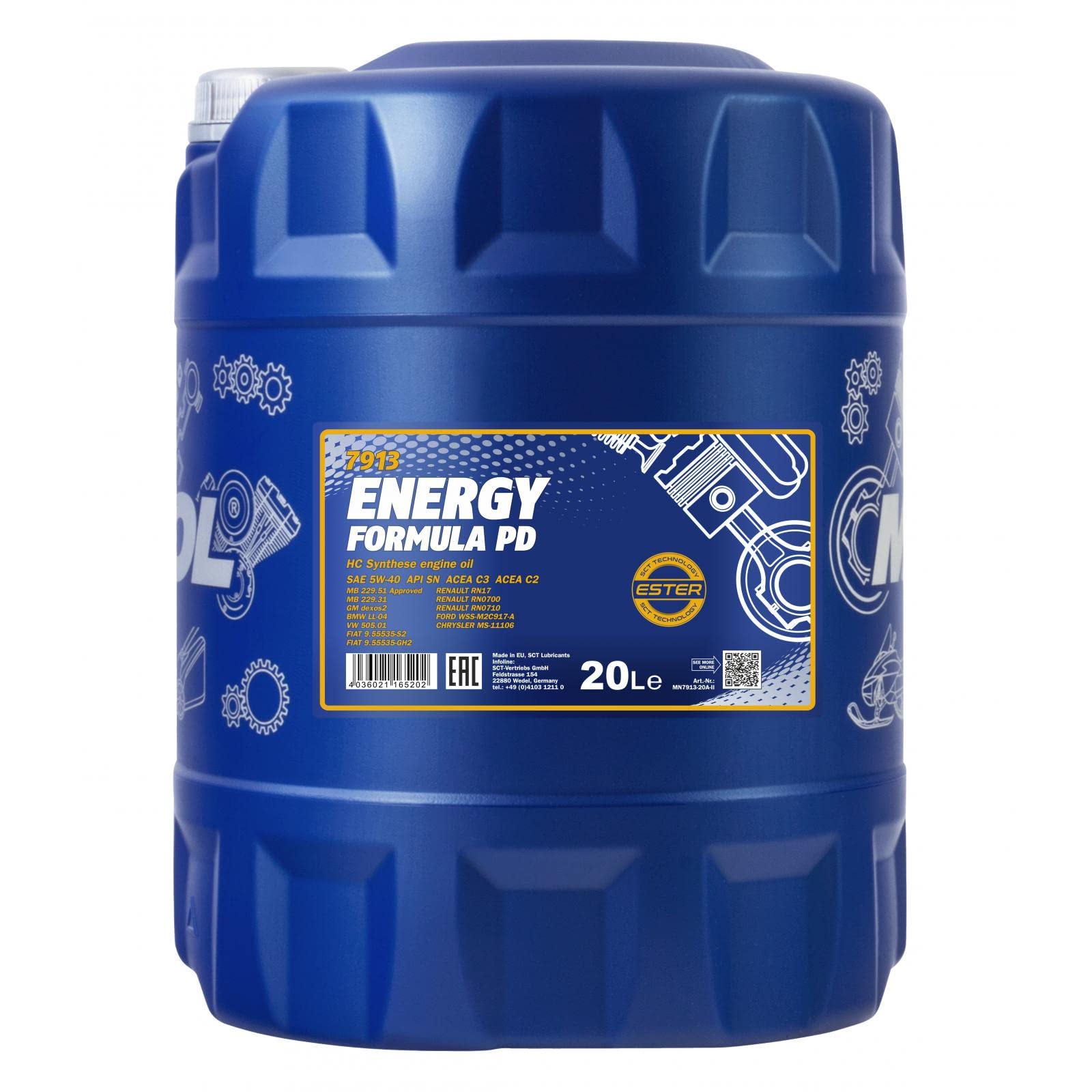 Original MANNOL 1x20 Liter Energy Formula PD 5W-40 API SN/SM/CF Öl Motoröl von MANNOL