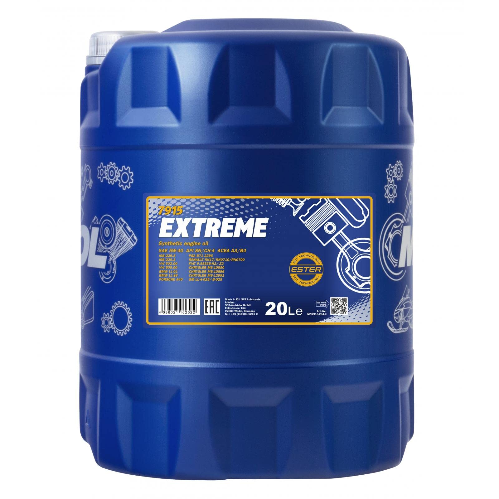 MANNOL Extreme 5W-40 API SN/CF Motorenöl, 20 Liter von MANNOL